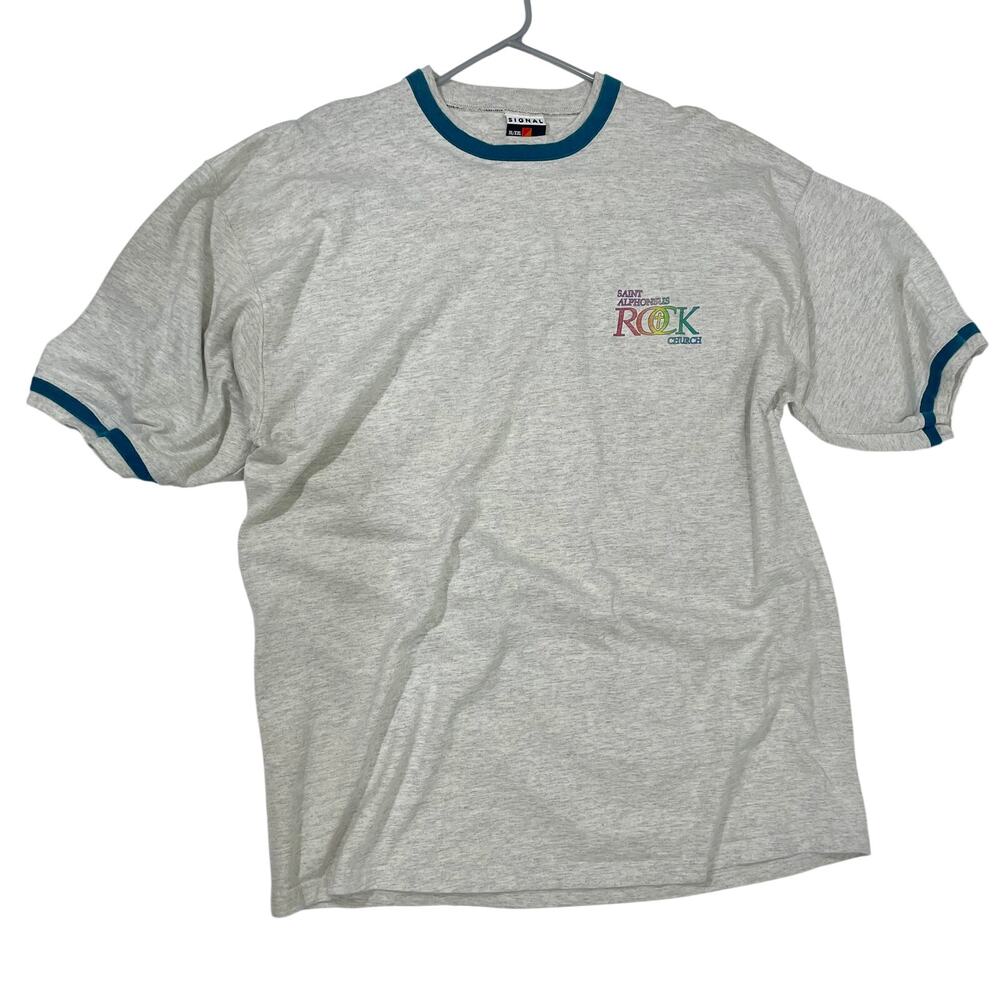 Vintage 1990s Alphonsus Rock Church Crewneck Ringer SS T-Shirt ; XL / XXL